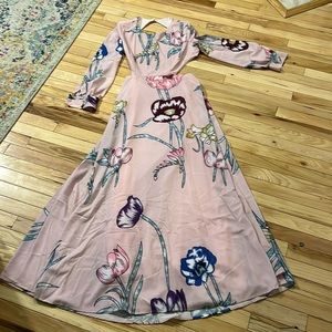 Pink floral dress with sleeves and open back